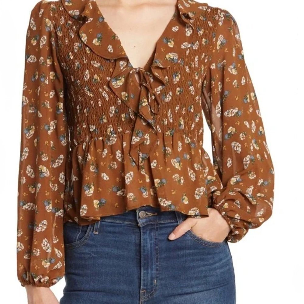 ASTR The Label Brown Floral Top Size XS